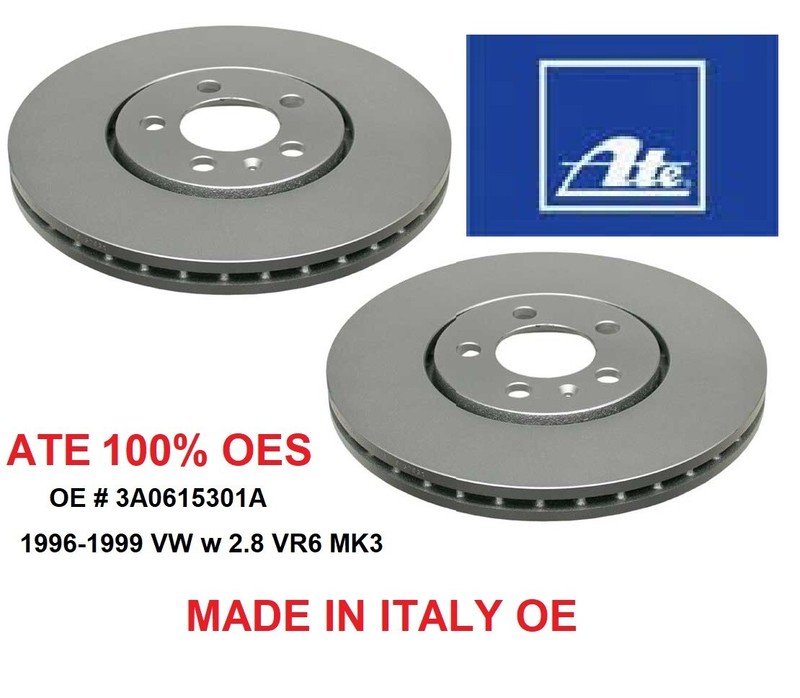 ATE OES Brake Disc Rotors 2pcs Set Front FWD for VW Golf Jetta MK3 w 2.8 VR6