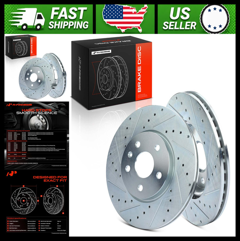 A-Premium Front Drilled Slotted Brake Rotors 2-Piece Set