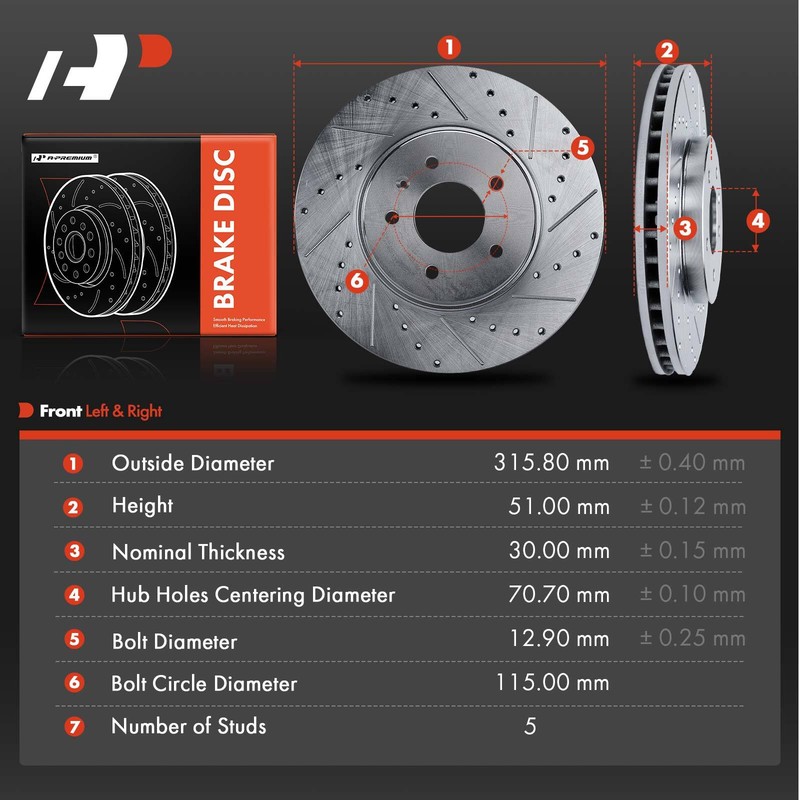 A-Premium Front Side Drilled Brake Rotors for Cadillac STS 2009-2011 w/ 5 Lug gallery