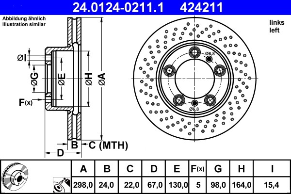 2x 24.0124-0211.1 ATE brake disc for Porsche