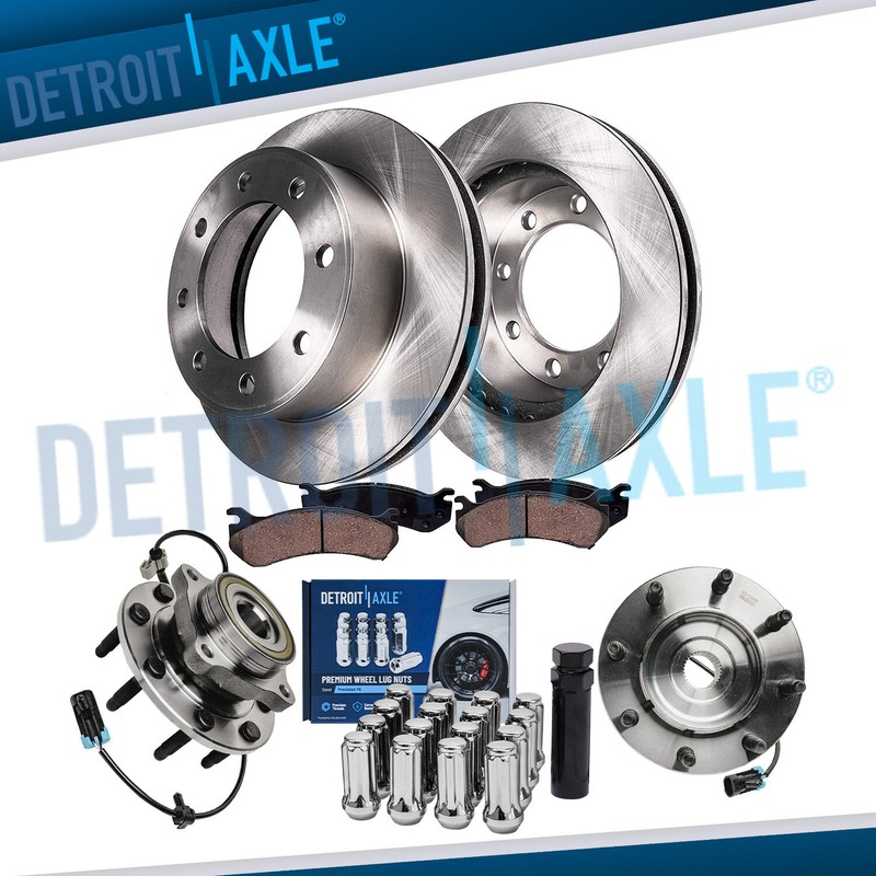 Front Rotor Brake Pad Wheel Hub+16pc Lugnut w/key for Silverado Sierra 2500 3500
