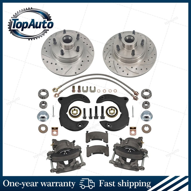11 In Front Disc Brake Kit, 5 on 4-3/4, Drilled & Slotted Rotors,Fits Mustang II