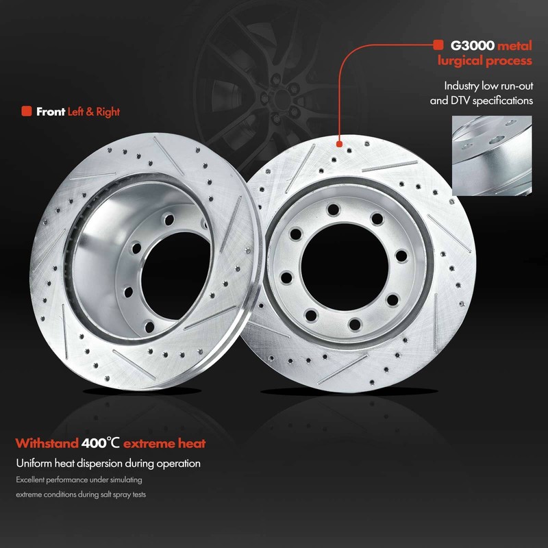 Drilled Rotors & Ceramic Brake Pads for Ford F-250 F-350 Super Duty 05-07 Rear gallery
