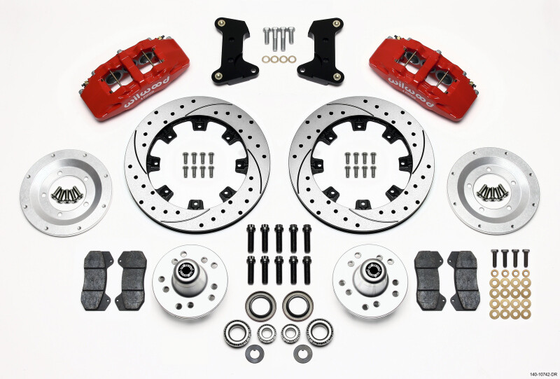 Wilwood Dynapro 6 Front Hub Kit 12.19in Drilled Red for 74-80 Pinto/Mustang II