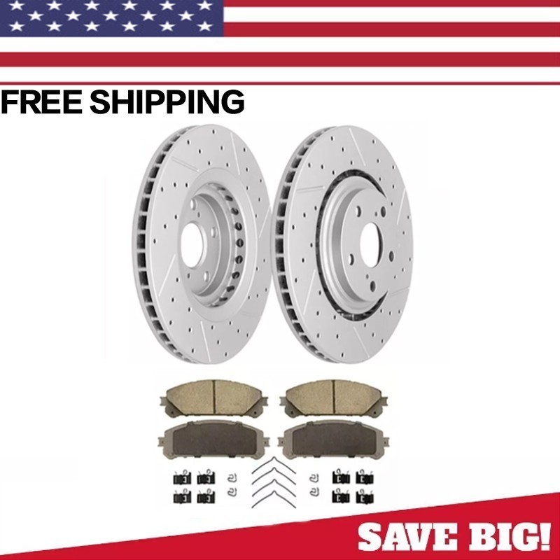 Front Drilled Rotors + Brake Pads for Toyota Sienna Highlander Lexus RX350 NX300