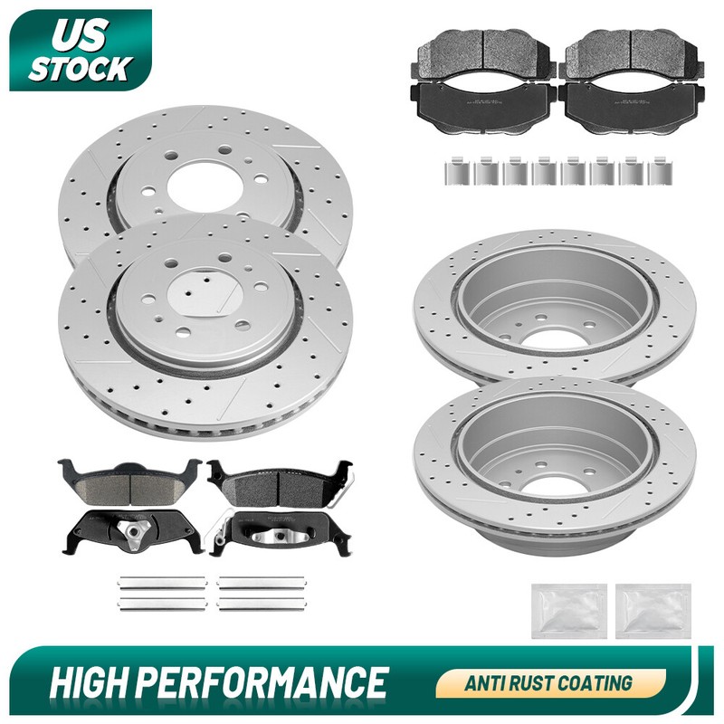 Front +Rear Drilled Rotors +Ceramic Brake Pads for Ford F-150 2010 2011 6 Lug