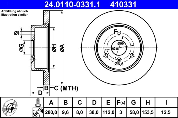 ATE 24.0110-0331.1 Brake Disc for SMART