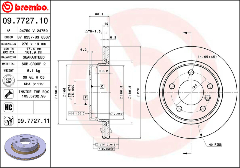 *Brembo Rear Disc Brake Rotor (X2) – #25516 / 3421 1165 211 – Fits BMW 323, 328