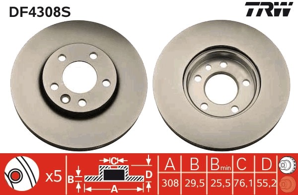 TRW DF4308S Brake Disc for VW