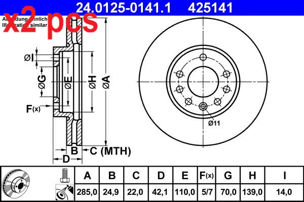 X2 PCS L&R SIDES BRAKE DISC 24.0125-0141.1