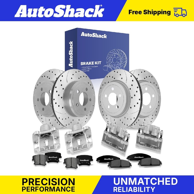 Front Rear Drilled Slotted Rotors Premium Pad Calipers for Chrysler, 300 05-11