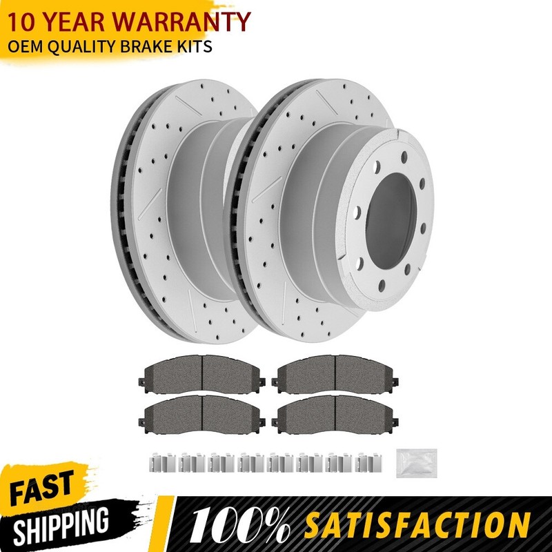 Rear Disc Brake Rotors + Ceramic Pads for Ford F-250 F-350 Super Duty Pickup