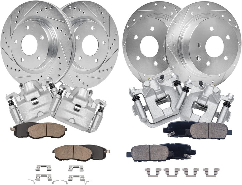 5-Lug Front & Rear Brake Pads Calipers Rotors for 2007-2010 Nissan Altima