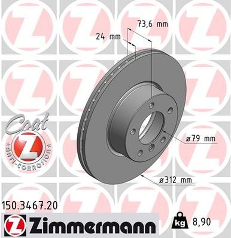 Zimmermann 150.3467.20 Standard Coat Z Disc Brake Rotor