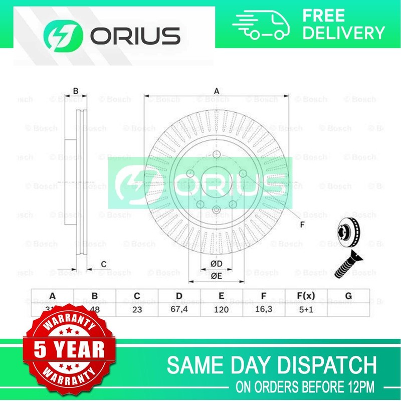 Brake Disc Rear Orius Fits Vauxhall Insignia 2008-2017 + Other Models #2