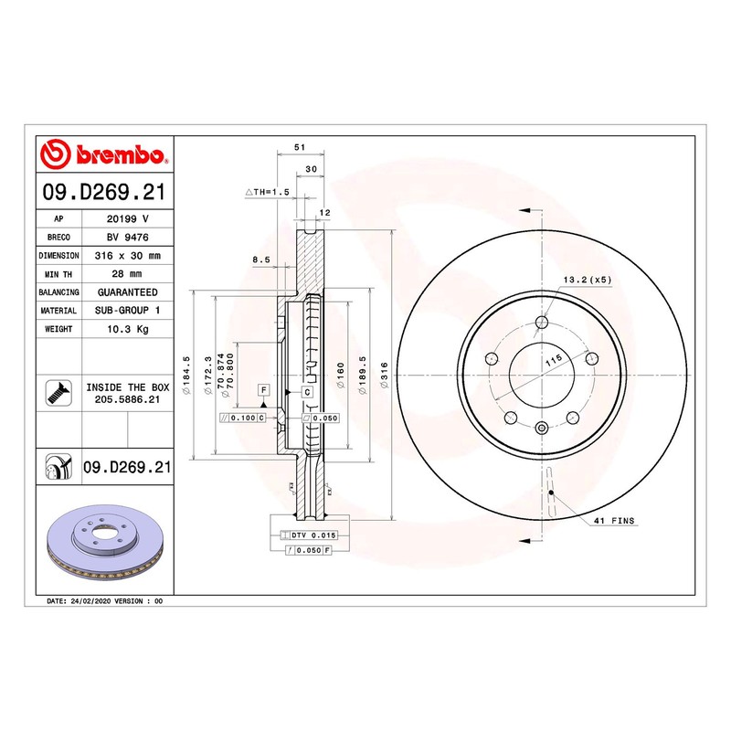 For Cadillac STS 09-11 Brembo UV Coated Plain Vented Front Brake Rotor