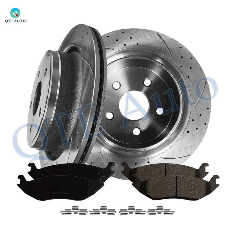 6 Rear 352mm Drilled Brake Rotors-Ceramic Brake Pad For 2002-2010 Dodge Ram 1500