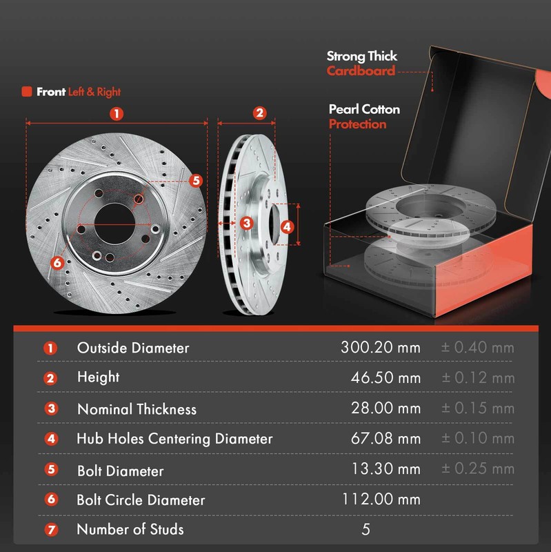 Front and Rear Drilled Brake Rotor & Ceramic Brake Pads for Mercedes-Benz CLK320 gallery