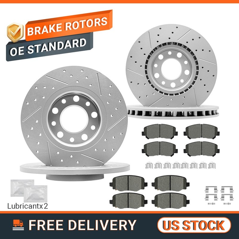Front Rear Drilled Brake Rotors and Brake Pads Kit for 2015 – 2017 Chrysler 200