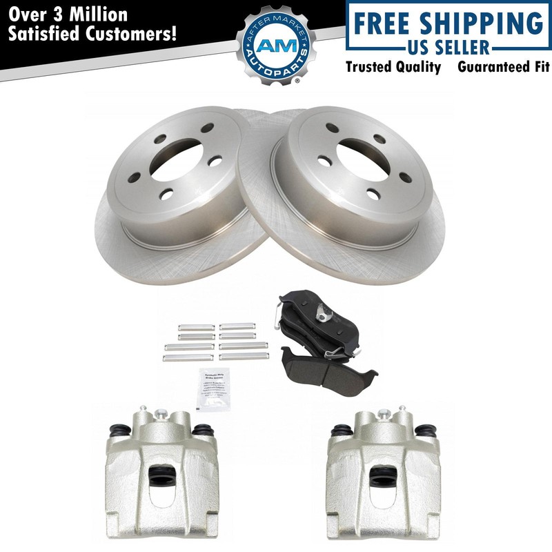 Rear Semi Metallic Brake Pad Rotor & Caliper Kit For Jeep Wrangler