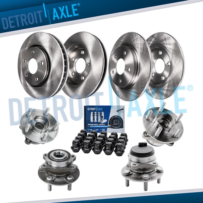 Front & Rear Disc Rotors Wheel Hubs w/ 20pc Lug Nuts for 2014-2016 Lincoln MKZ