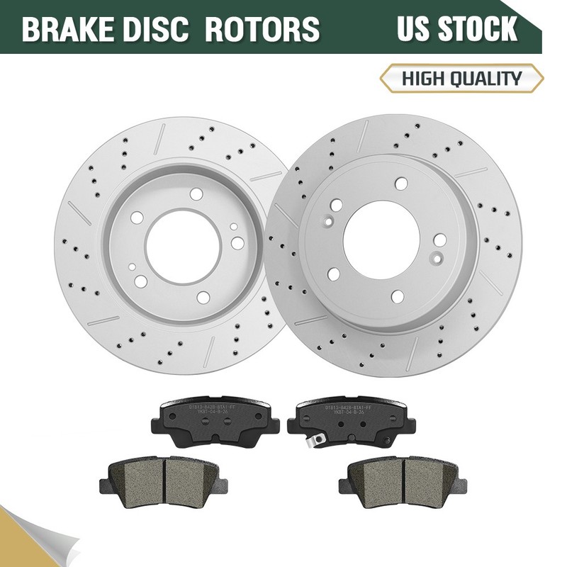 Rear Brake Rotors & Ceramic Pads for Hyundai Elantra GT Veloster Kia Forte Soul
