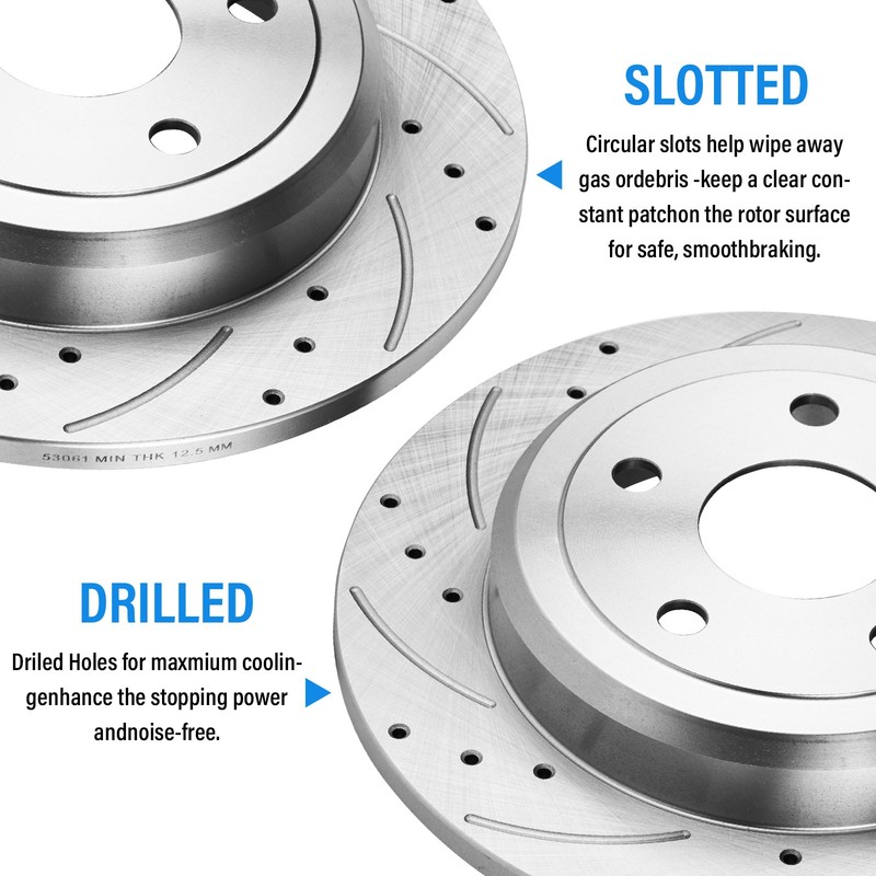 Solid Rear Drilled Brake Rotors for 2011-2020 Jeep Grand Cherokee Dodge Durango gallery