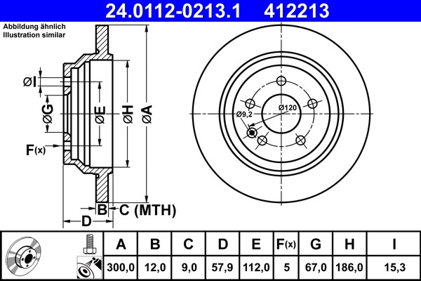 ATE 24.0112-0213.1 Brake Disc for Mercedes-Benz