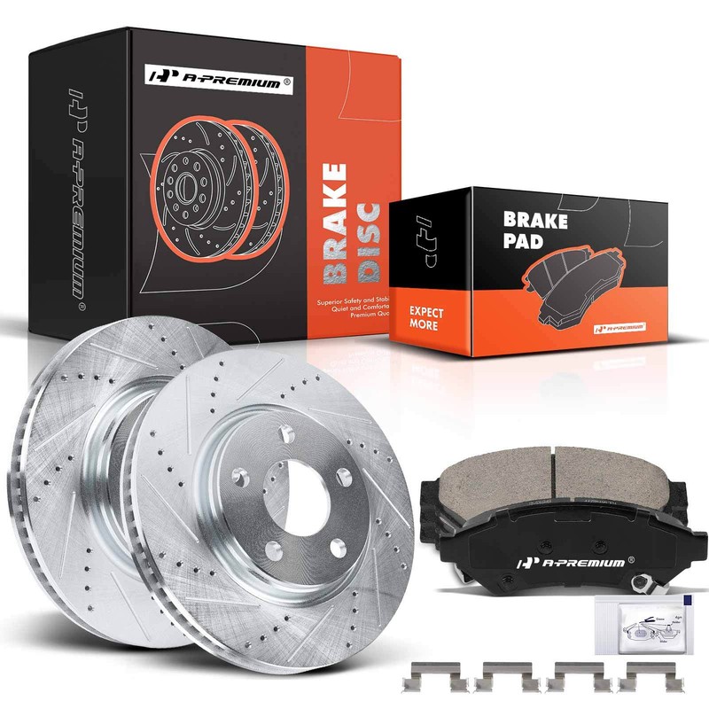 A-Premium Drilled Brake Rotor & Ceramic Brake Pads Front for Chevrolet Uplander