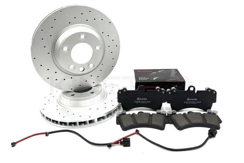 FOR PORSCHE CAYENNE 3.0 TDI 09-10 DRILLED FRONT BRAKE DISCS BREMBO PADS SENSORS