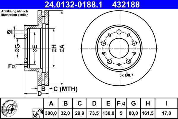 ATE 24.0132-0188.1 Brake Disc for Citroen, Fiat, Opel, Peugeot, Vauxhall gallery
