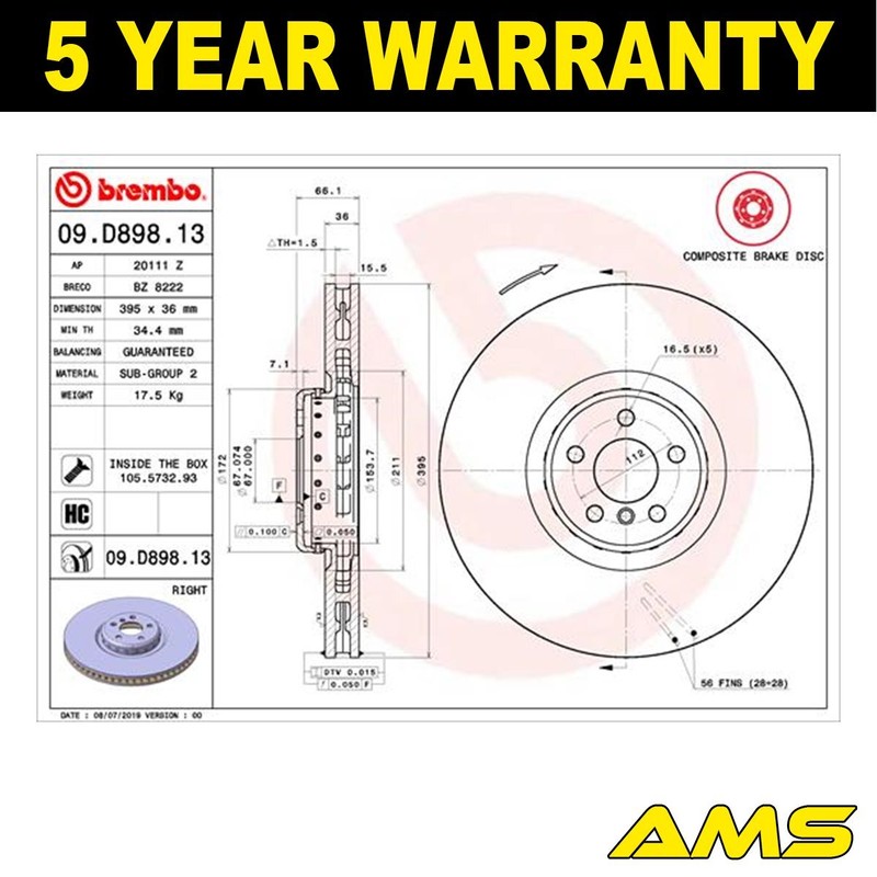 Fits BMW 8 Series 2018- X5 2018- X7 2019- X6 2019- Brake Disc Front Right AMS gallery