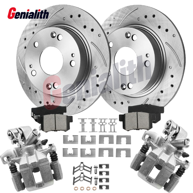 Rear Drilled Disc Brake Rotors Pads Calipers for Honda Civic Acura ILX 2013-2015