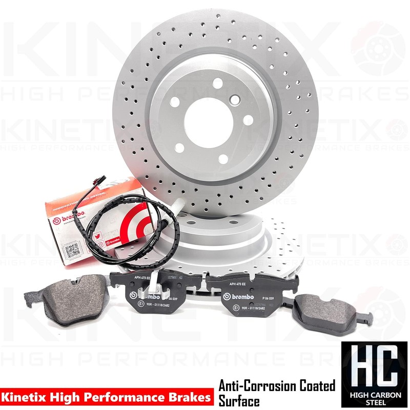FOR BMW 335d 335i M SPORT CROSS DRILLED REAR BRAKE DISCS BREMBO PADS SENSOR 336m gallery