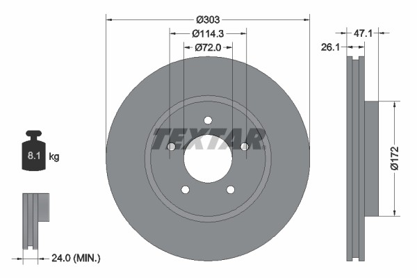 Textar 92197703 Brake Disc for Ford, Ford Australia, Ford USA, Mazda, Mercury