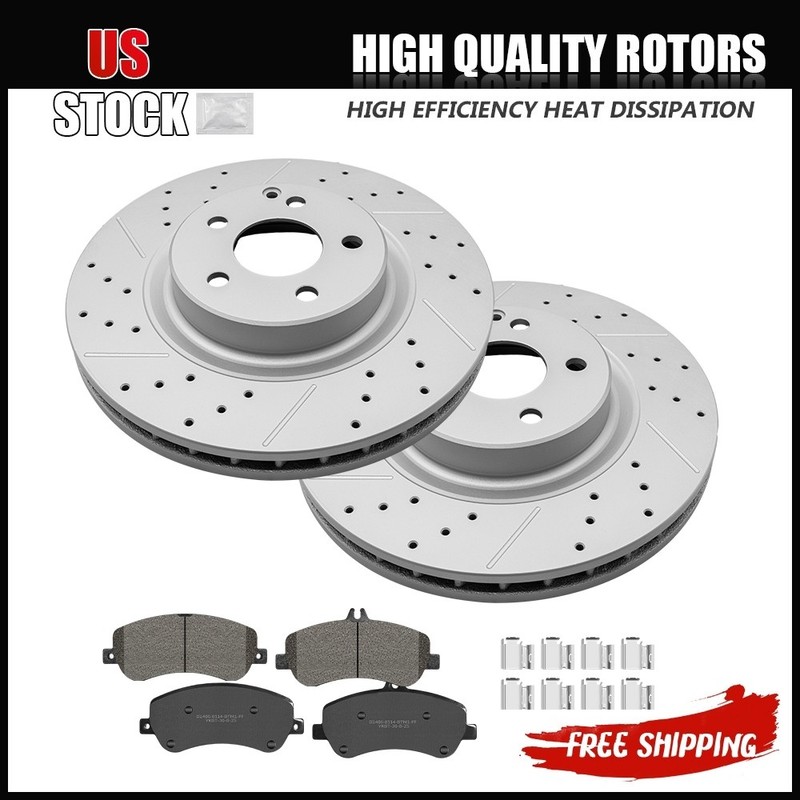 Front Drilled Disc Rotors + Ceramic Brake Pads for 2009-2015 Benz GLK250 GLK350