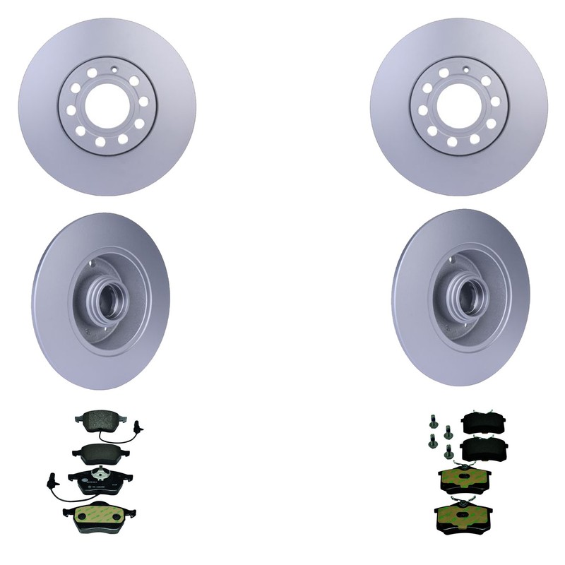 Hella Front Rear Rotors Low-Met Disc Brake Pad Kit For Audi A6 Passat AWD FWD