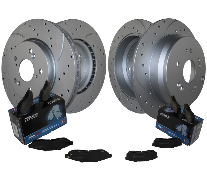 Front Rear Brake Kit Drilled Rotors Akebono Ceramic Pad For Acura RDX Honda CR-V