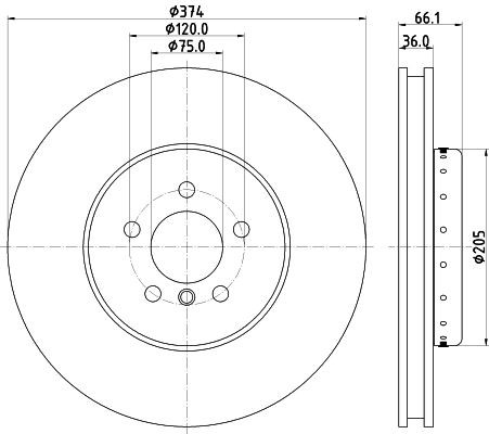 Hella Brake Disc Set Front 65132PRO_HC 374mm x 36mm 05/06 x 120mm For BMW 5 OEM gallery