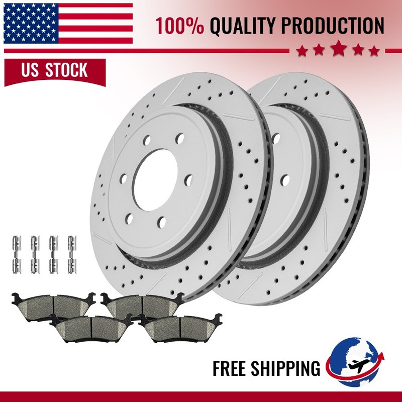 Rear Disc Brake Rotors +Ceramic Pads For Ford F-150 with Electric Parking Brake