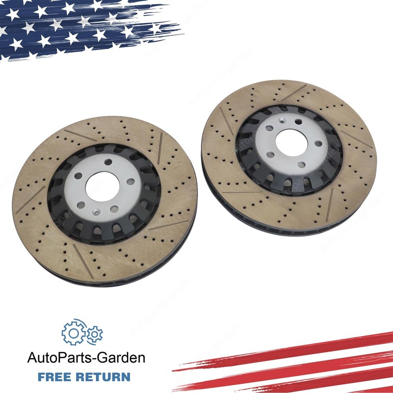 New Set of 2 Front 375mm Drilled Brake Disc Rotors For 2018-2023 Audi RS5 L+R