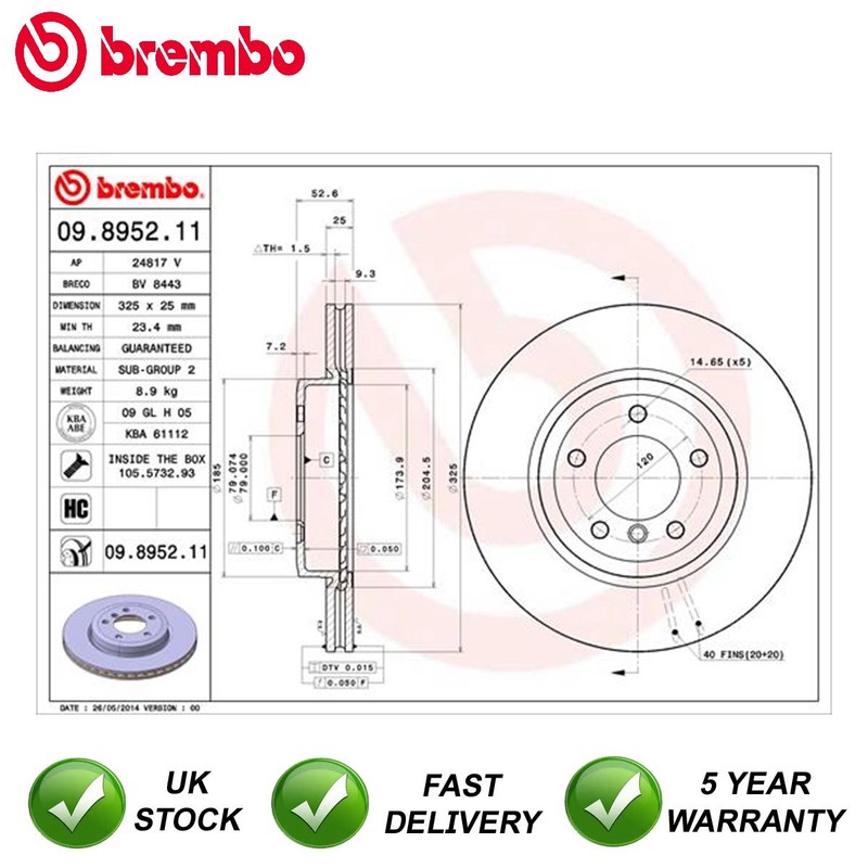 Brake Discs Front Brembo Fits BMW 3 Series 1999-2007 2.0 2.5 3.0 D