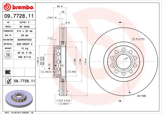 Brembo 09.7728.11 Brake Disc for Audi