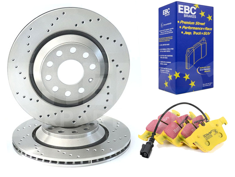 FOR AUDI RS3 8P 2011-2012 REAR DRILLED BRAKE DISCS EBC YELLOW PADS 310mm X 22mm