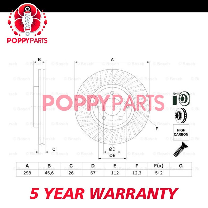 Fits Ssangyong Korando 2010-2024 Torres 2022-2024 Brake Disc Front Poppy