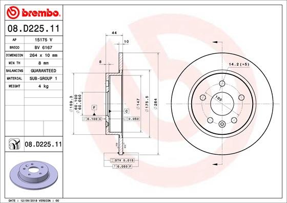 Brembo 08.D225.11 Brake Disc for Buick (SGM), Chevrolet (SGM), Opel, Vauxhall