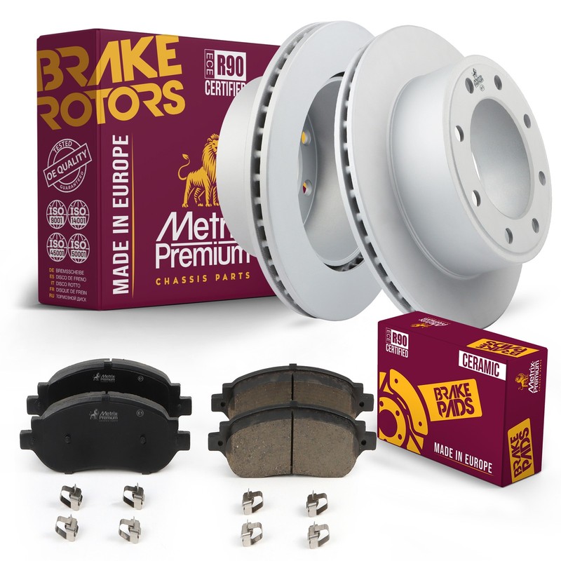 Rear Brake Rotor + Disc Brake Pad Set Kit for 2005-2007 Ford F 250 Super Duty