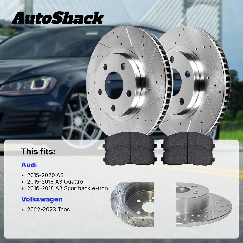 Front Rear Drilled Slotted Brake Rotors Ceramic Pads for VW, Taos 2022-2023 gallery