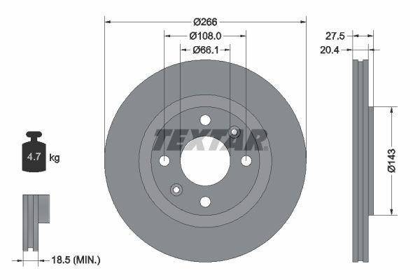 2X Textar 92048103 Front Brake Discs 266mm Vented Fits Citroën Nissan Peugeot Zx