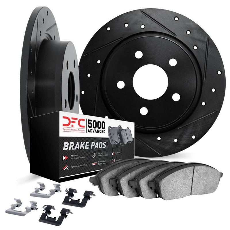 633-63119L Drilled Slotted Black Zinc Brake Rotor w Pads & Fluid for Mercedes